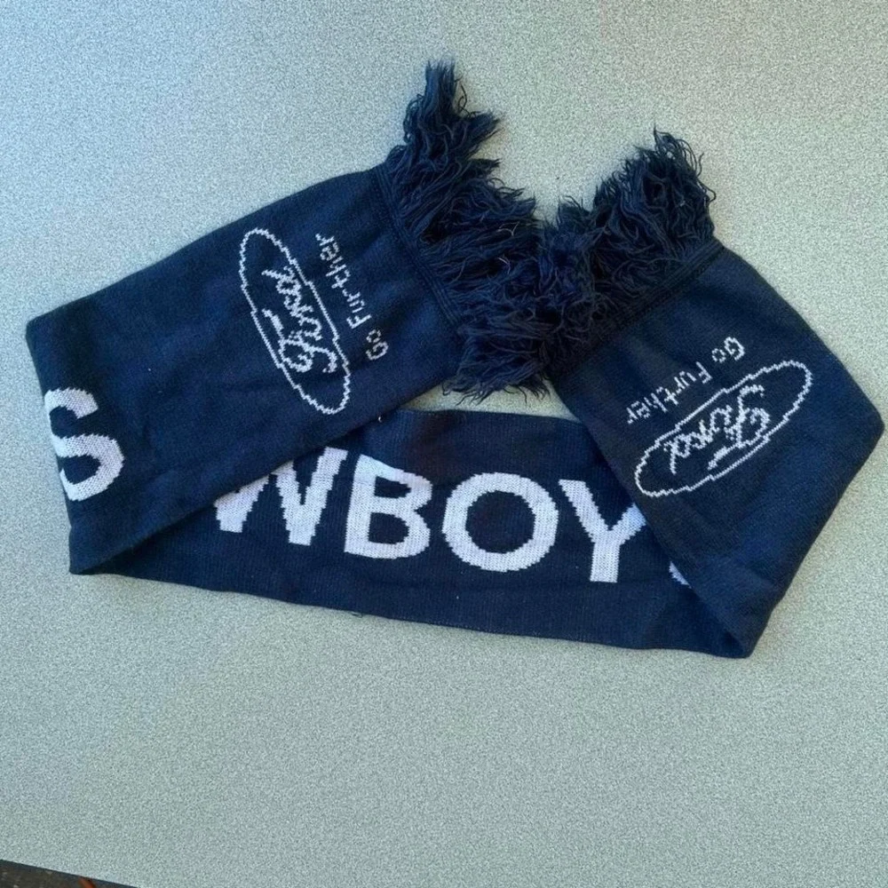 Dallas Cowboys Ford Go Further Knit Scarf Navy Blue White Fringe Fan Gear